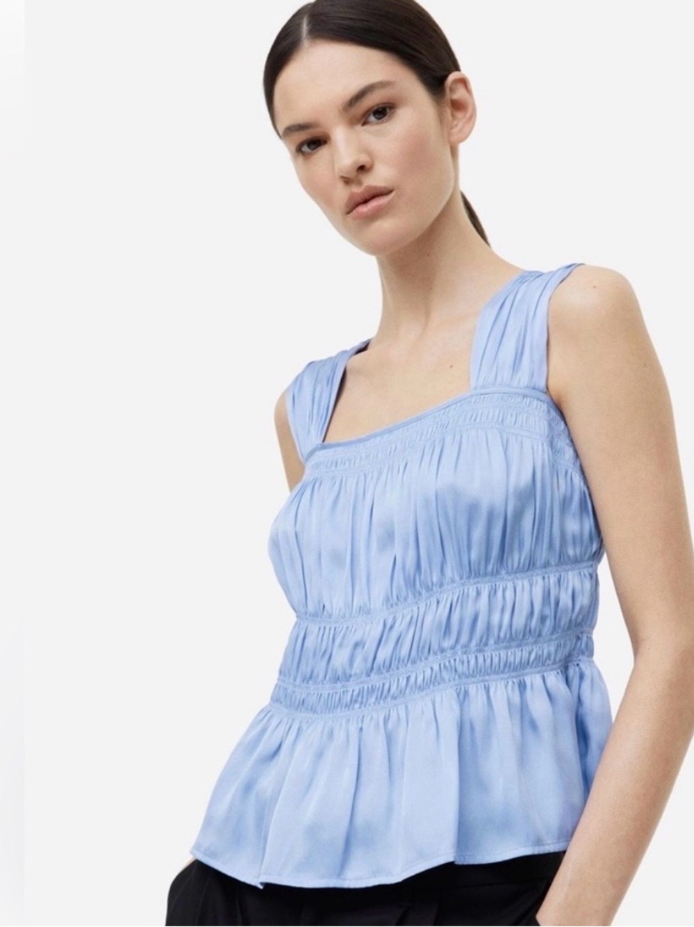 H&M Sky Blue Smocked Babydoll Sleeveless Top Size M
